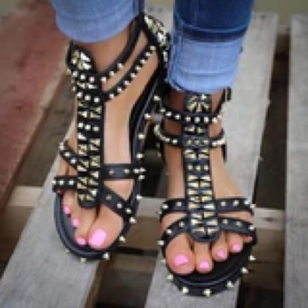 Black Studded Gladiator Sandals